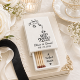 Personalized ceramic wedding matchbox with hand-painted cherub champagne tower names and wedding date