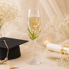 Personalized Class of 2026 lily of the valley champagne flute graduation gift