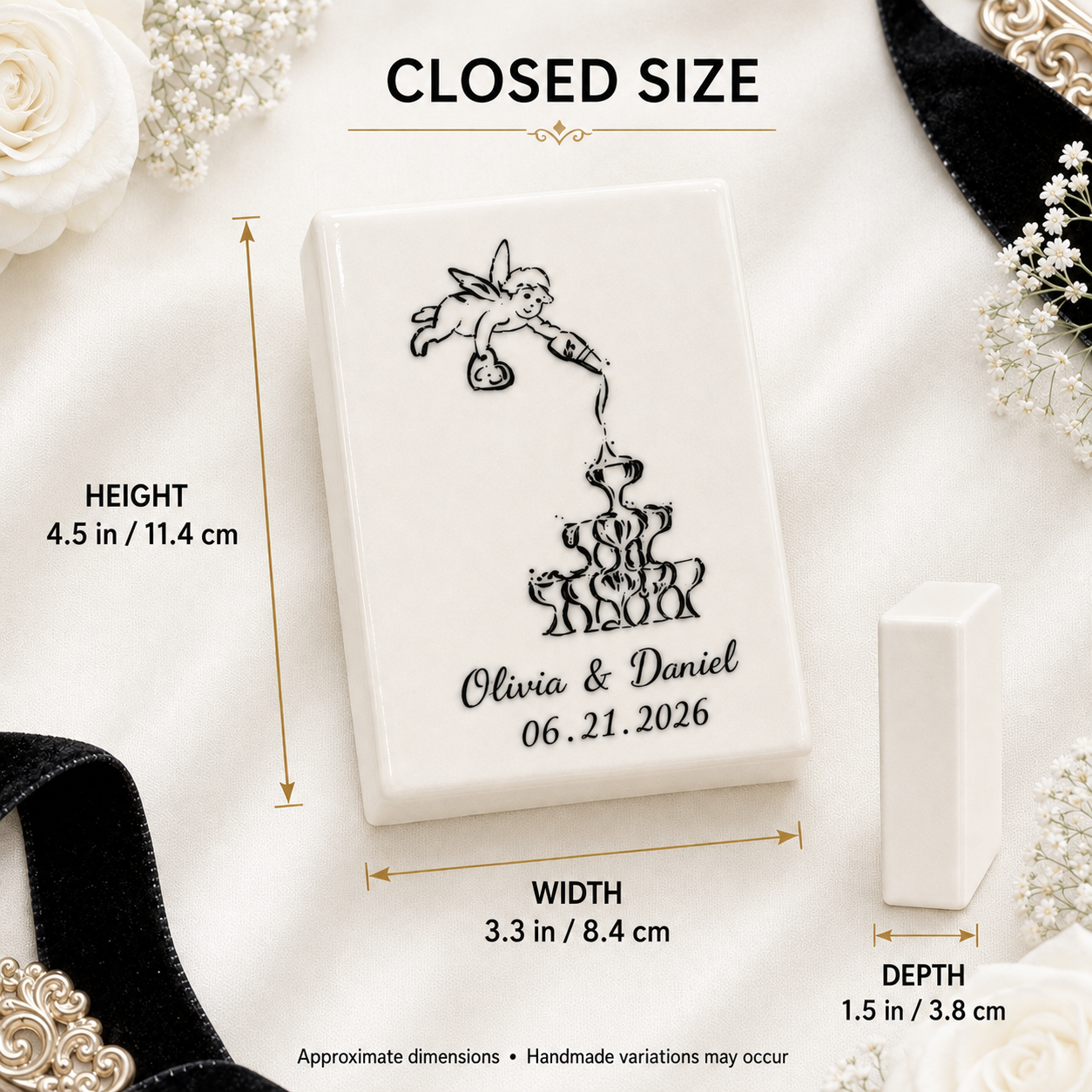 Personalized ceramic matchbox dimensions 4.5 by 3.3 inches handmade wedding keepsake