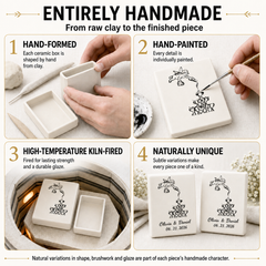 Handmade ceramic matchbox process showing hand forming painting kiln firing and finished piece